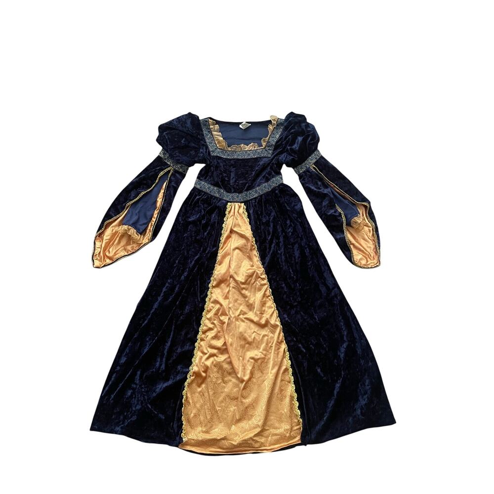 Medieval Dress Girls Size M 8-10 Yrs Navy Blue Gold Halloween Costume
